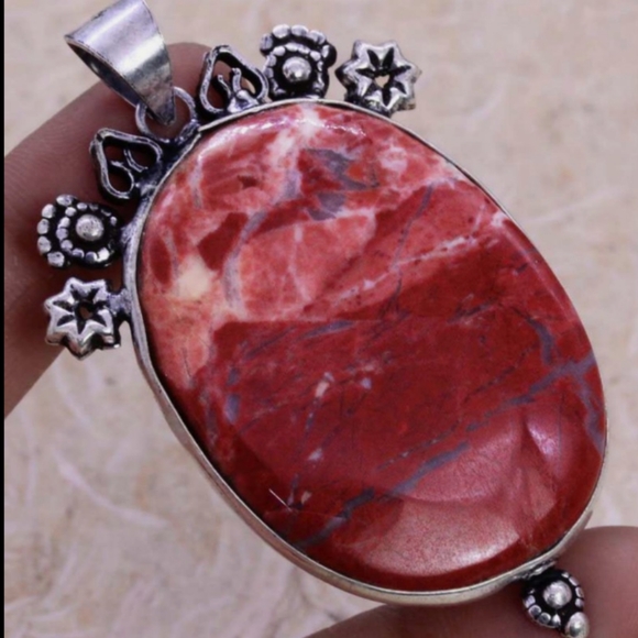 Red Jasper Gemstone 925 Sterling Silver Handmade Pendant Necklace - Picture 1 of 5
